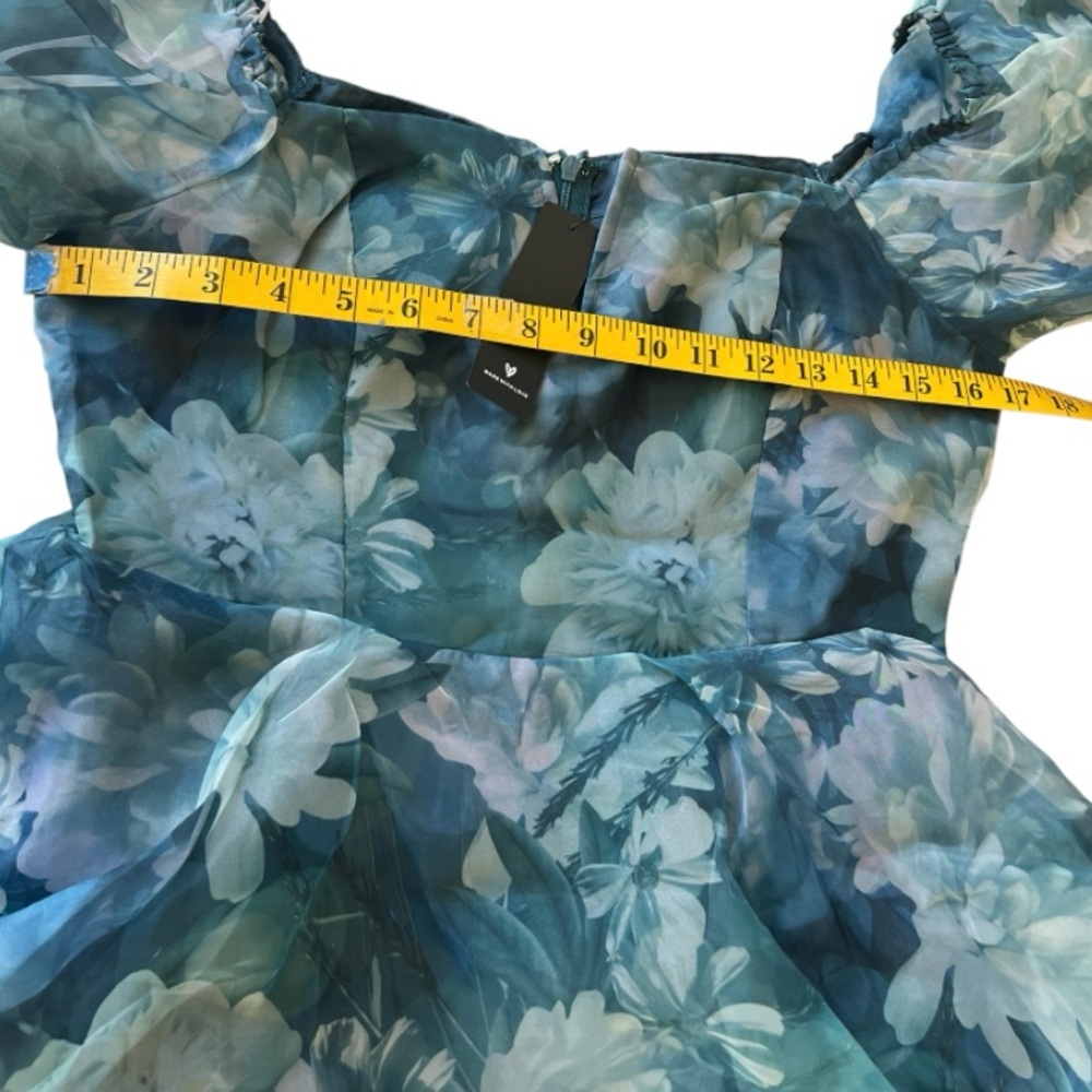 NWT Lulu's ‘Darling Vision’ Teal Floral Organza Tiered Midi Dress Sz Medium - Picture 11 of 11
